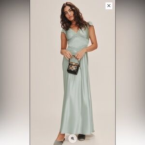 Reformation Noem Satin Dress Green - Size 6